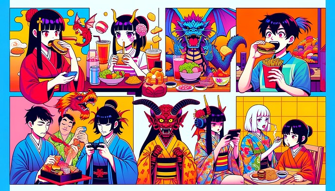 DALL·E 2024-01-04 22.55.18 - Create an anime-style vibrant illustration with multiple sections. Each section should depict people engaging in different activities. Include anime c